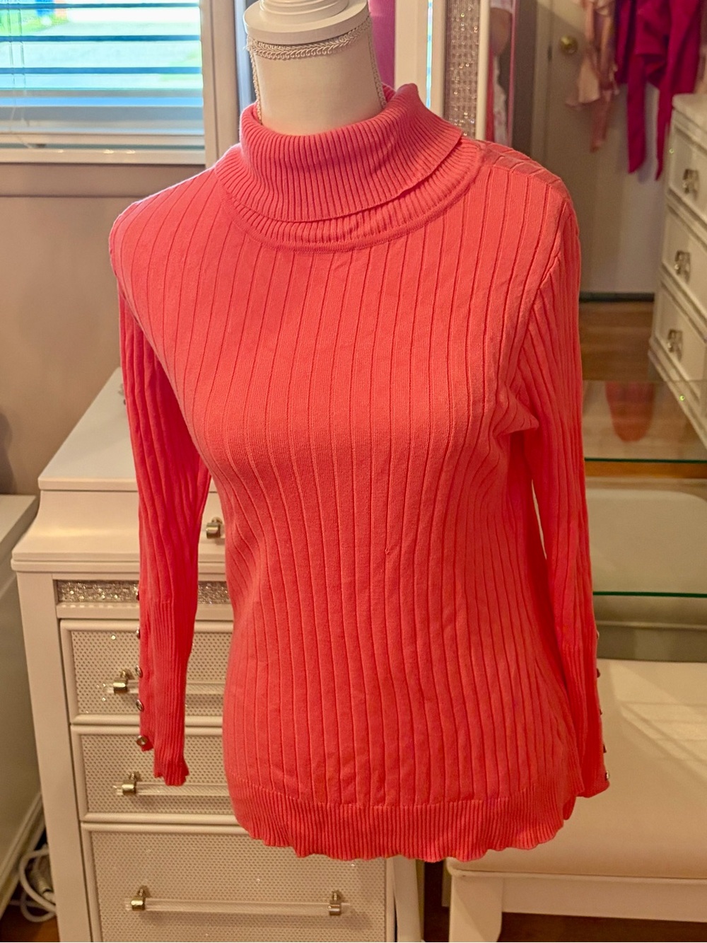 New York & Company Pink Mock Neck Long Sleeve Sweater Size M